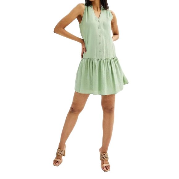 Nine West Dresses & Skirts - Nine West Button Front Drop Waist Ruffle Hem Dress Sage Green Size XL